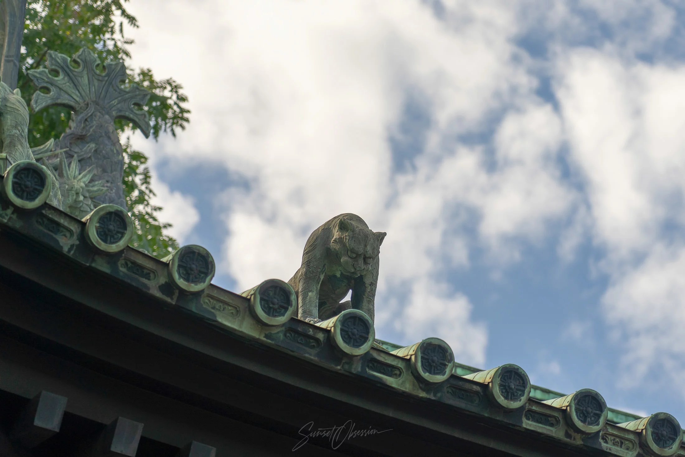 Cat on the roof of a temple in Tokyo