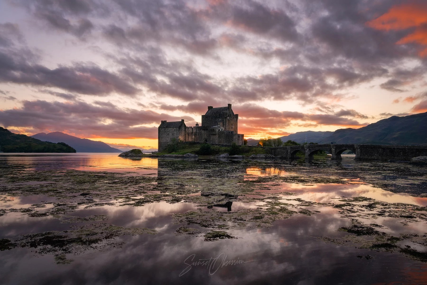 Eilean Donan castle at sunset, Scotland