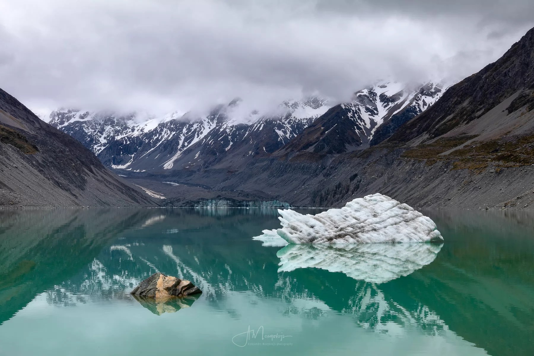 Fish-looking iceberg in Hooker Lake, New Zealand