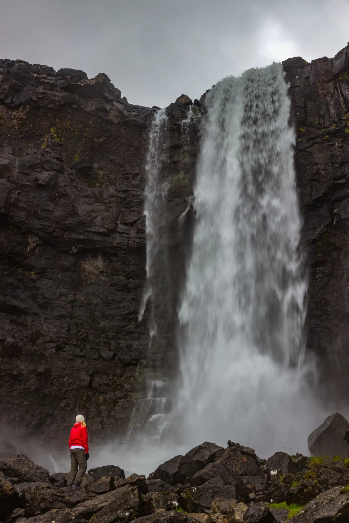 Magnificent Fossa Waterfall after the rain, island of Streymoy, Faroe Islands