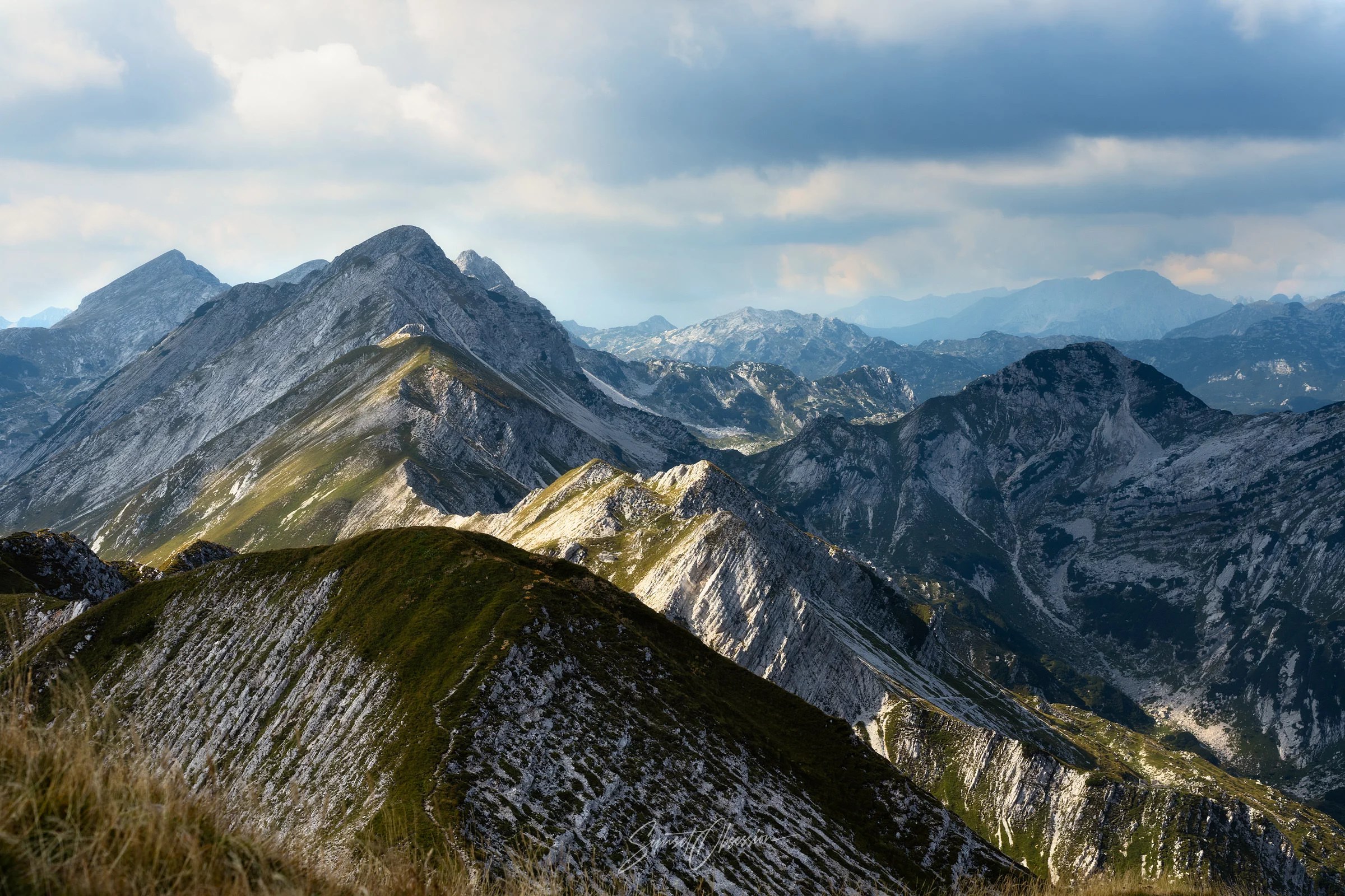View of the Jualian Alps from the top of Mount Vogel hike
