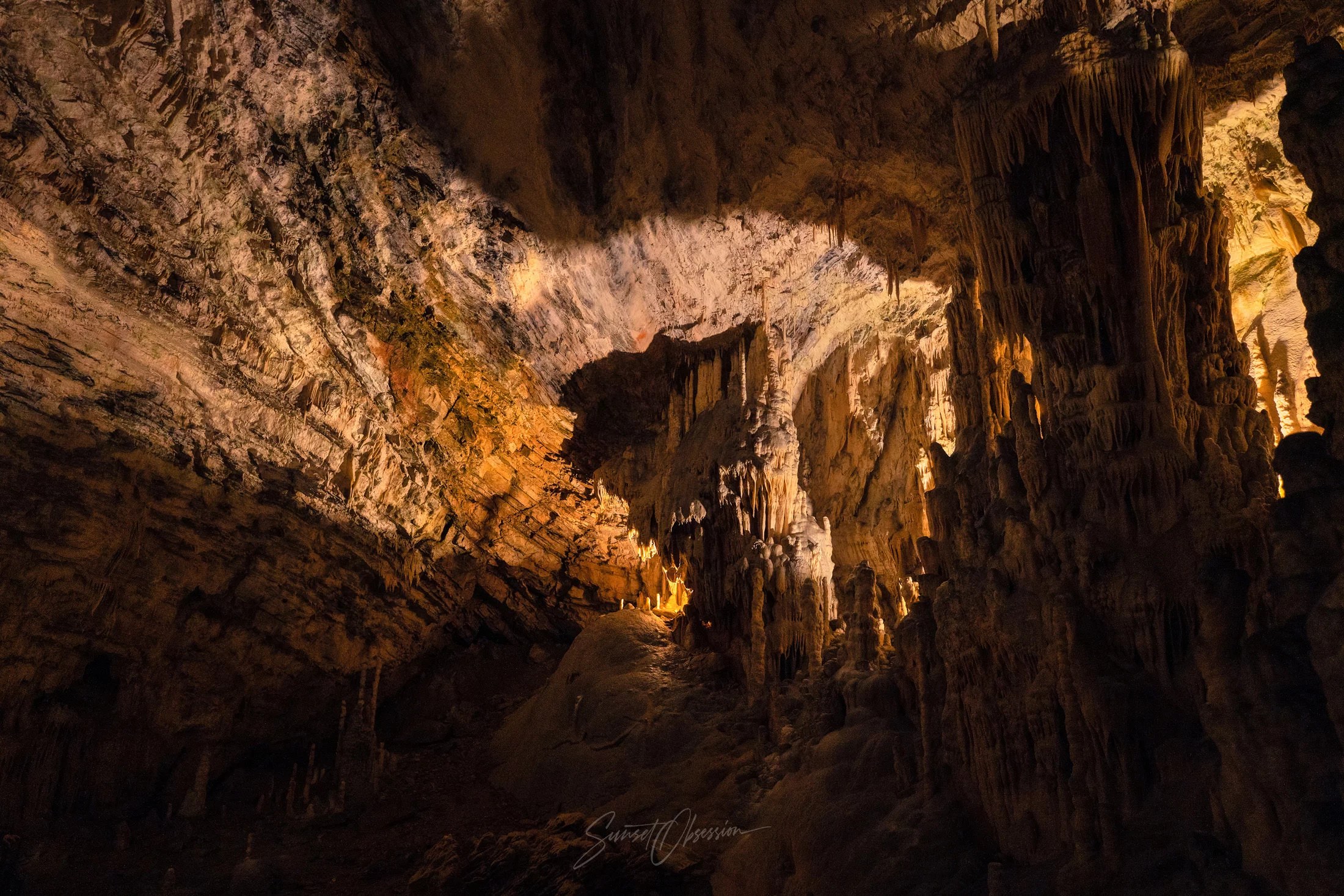 Light and shadow interplay in Postojna Cave, Slovenia