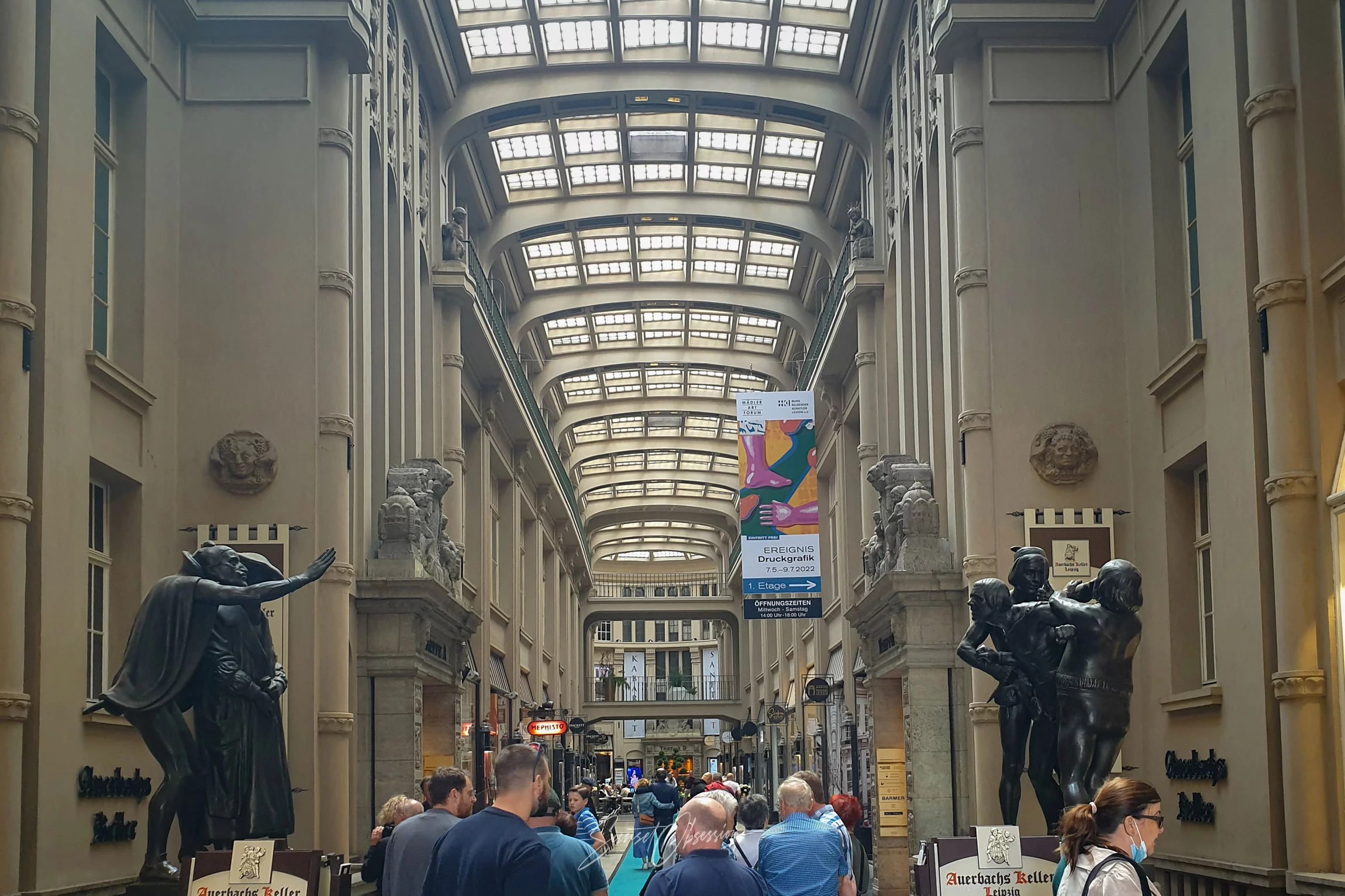 Mädler passage in Leipzig and the statues depicting scenes from Goethe's Faust