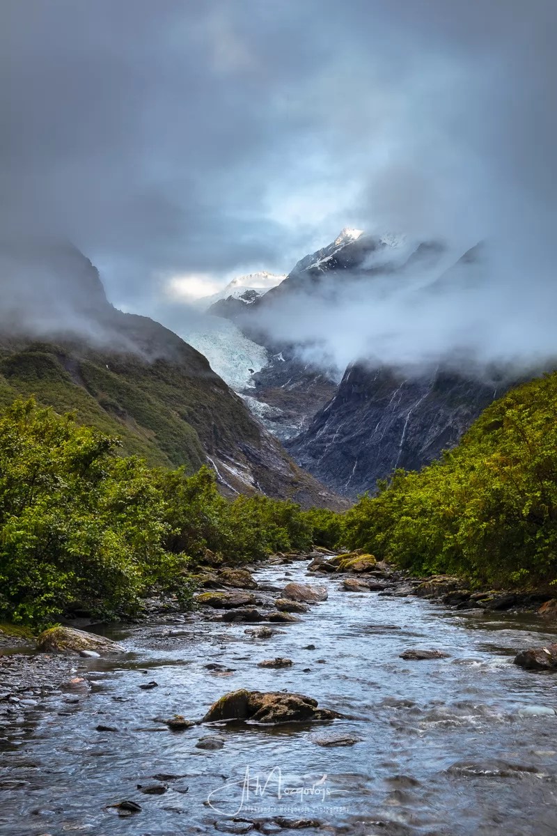 View of Franz Josef Glacier as clouds have lifted