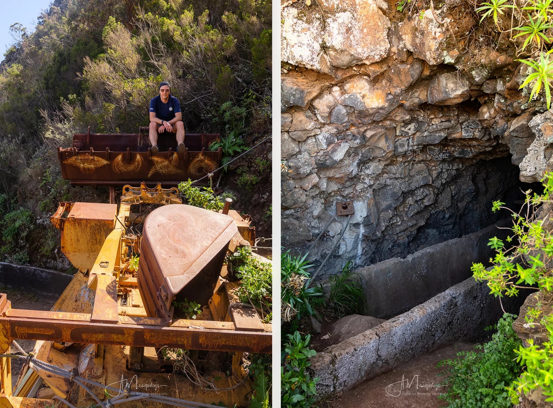 Photo on the excavator and the entrance to the first tunnel right behind it