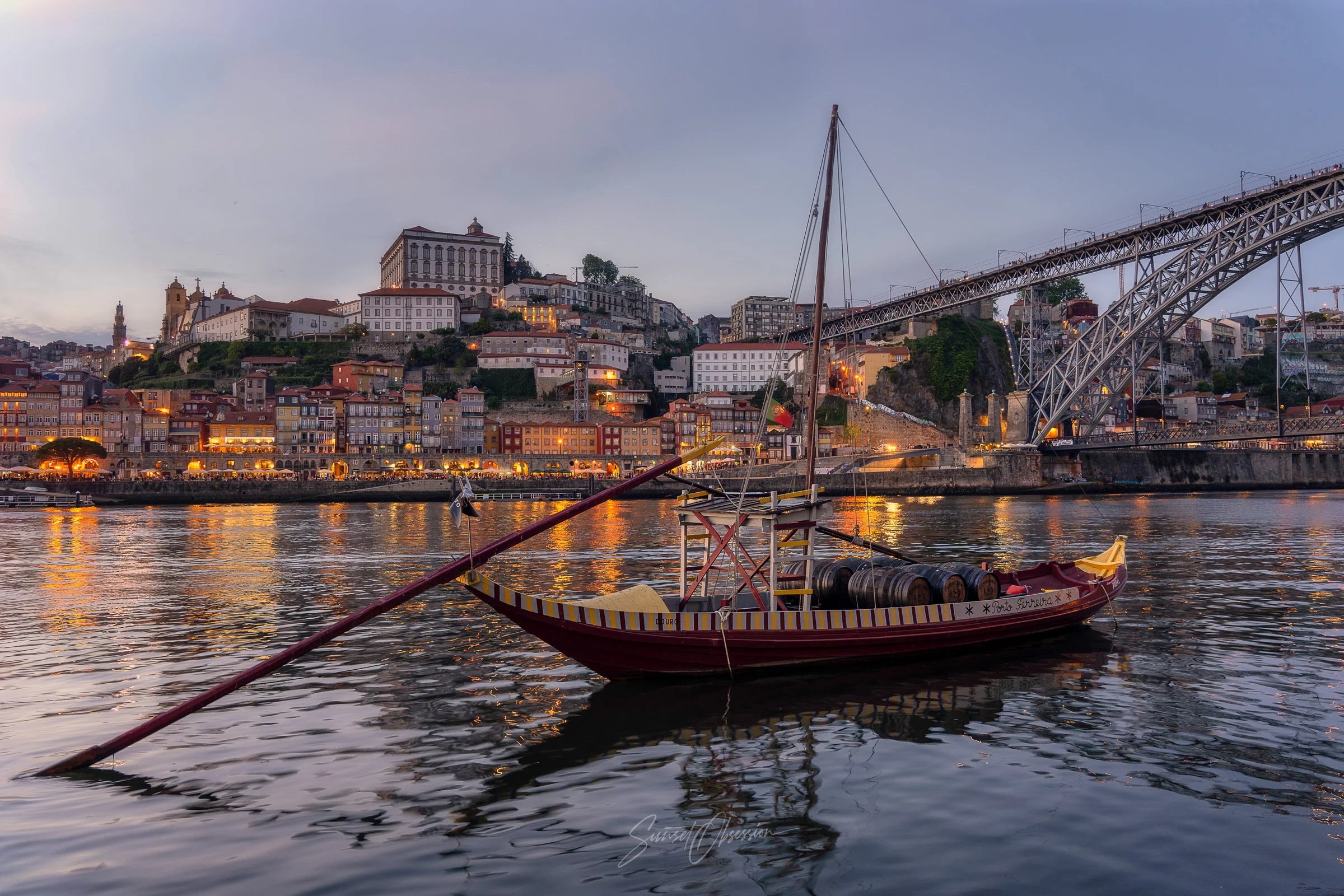 Rabelo Boat on the river bank of the Ribeira Gaia district