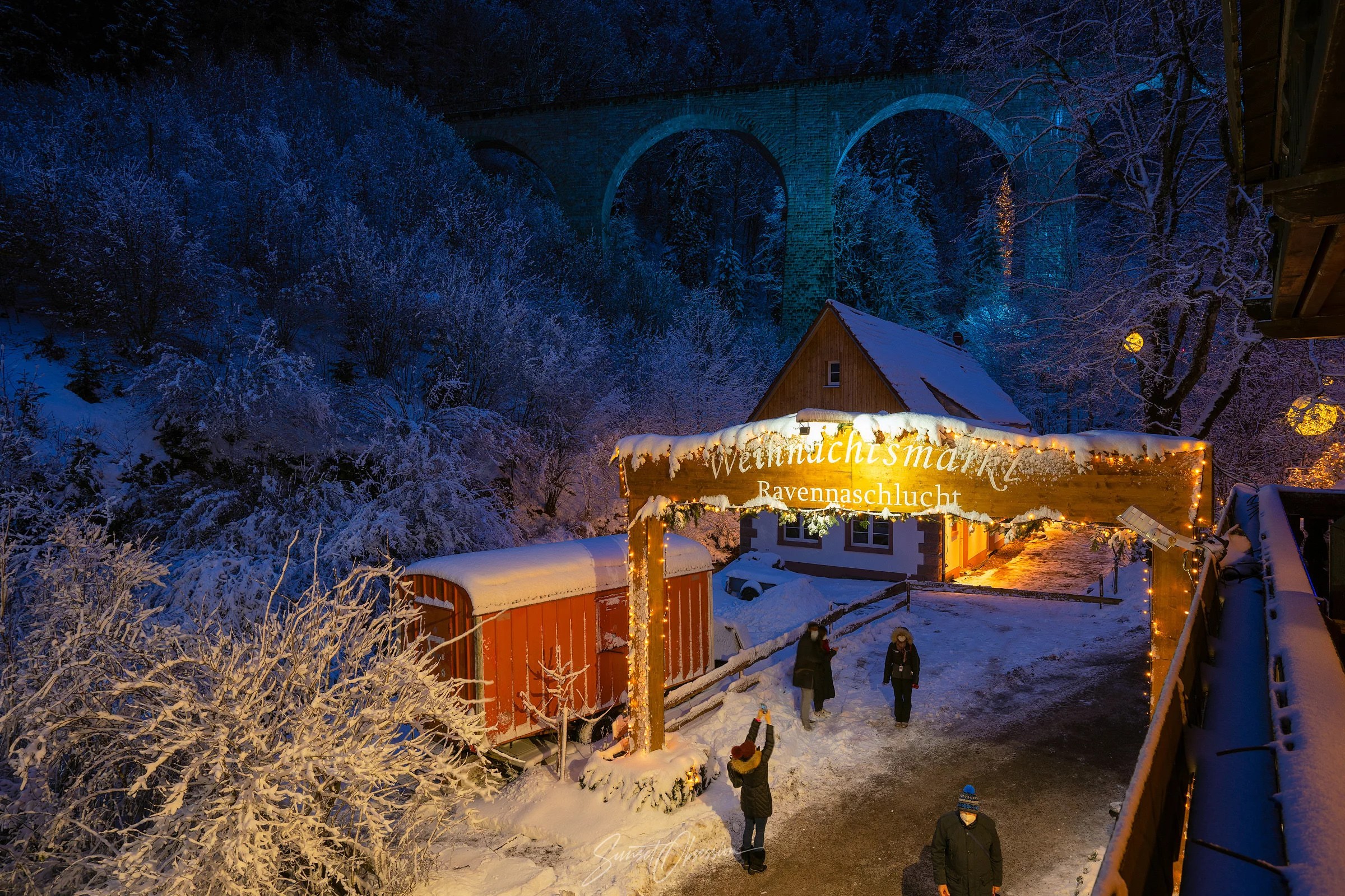 Entrance to Ravennaschluch Christmas Market in Black Forest, Germany