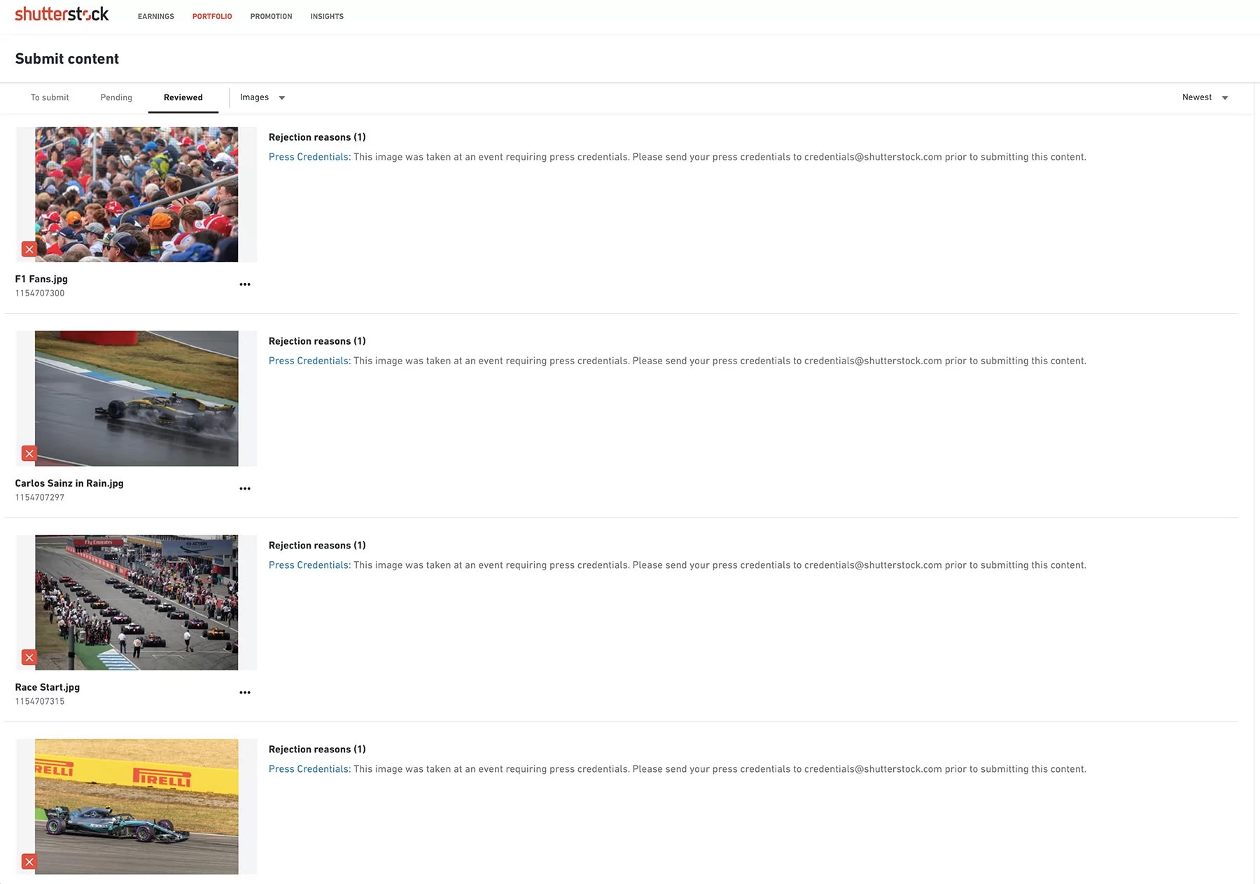 Shutterstock rejected the images