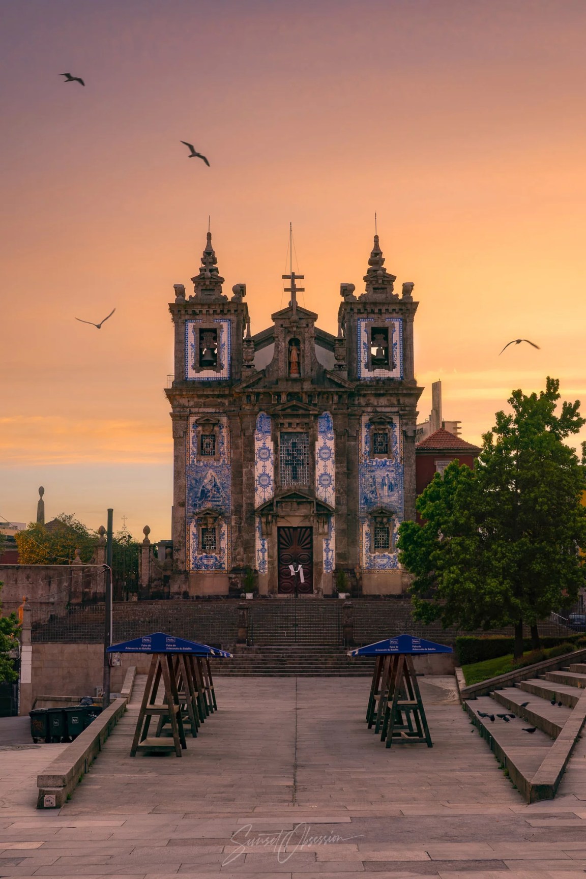 Sunrise over the Church of Saint Ildefonso in Porto