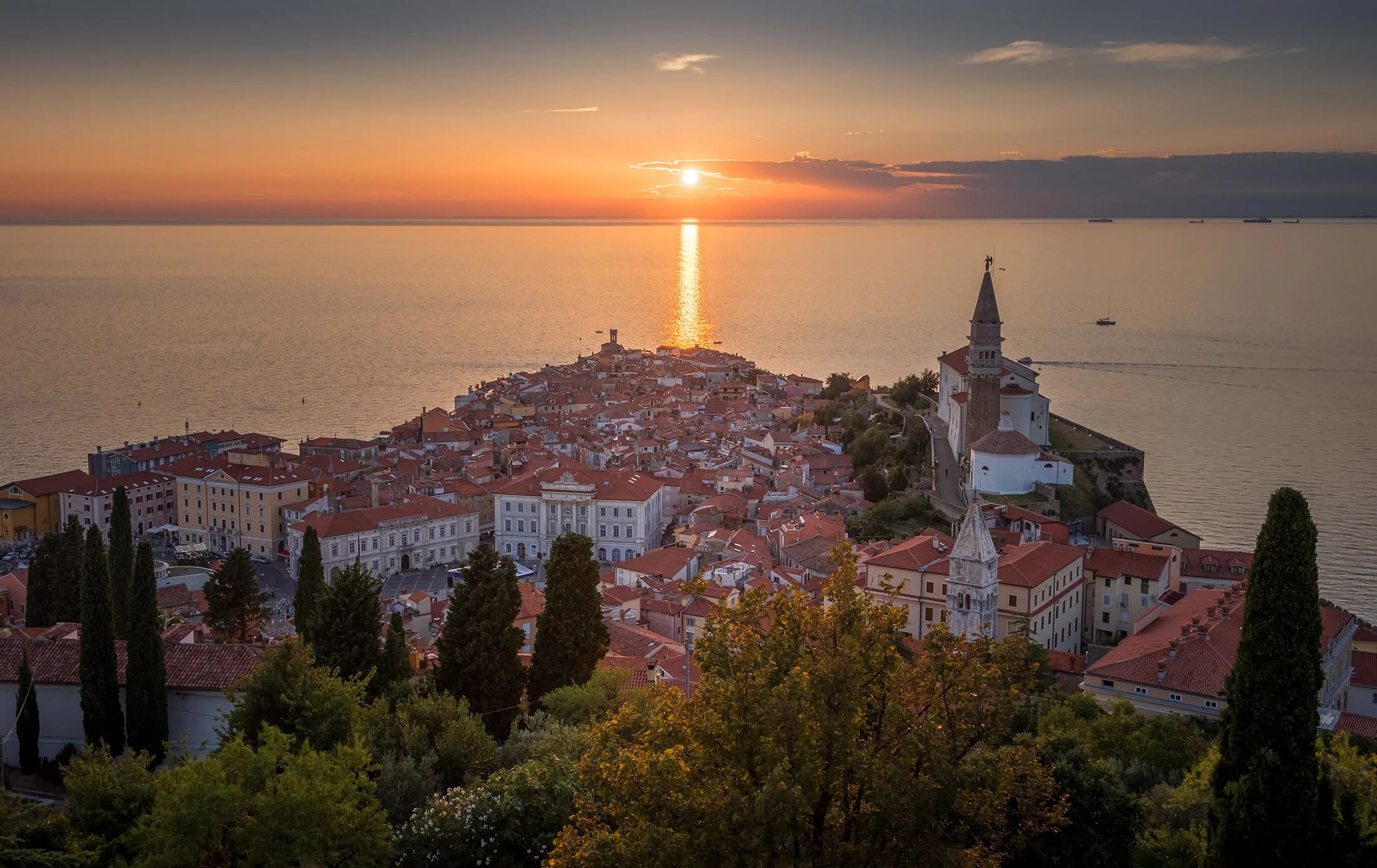 Sunset over Piran on the Adriatic Sea