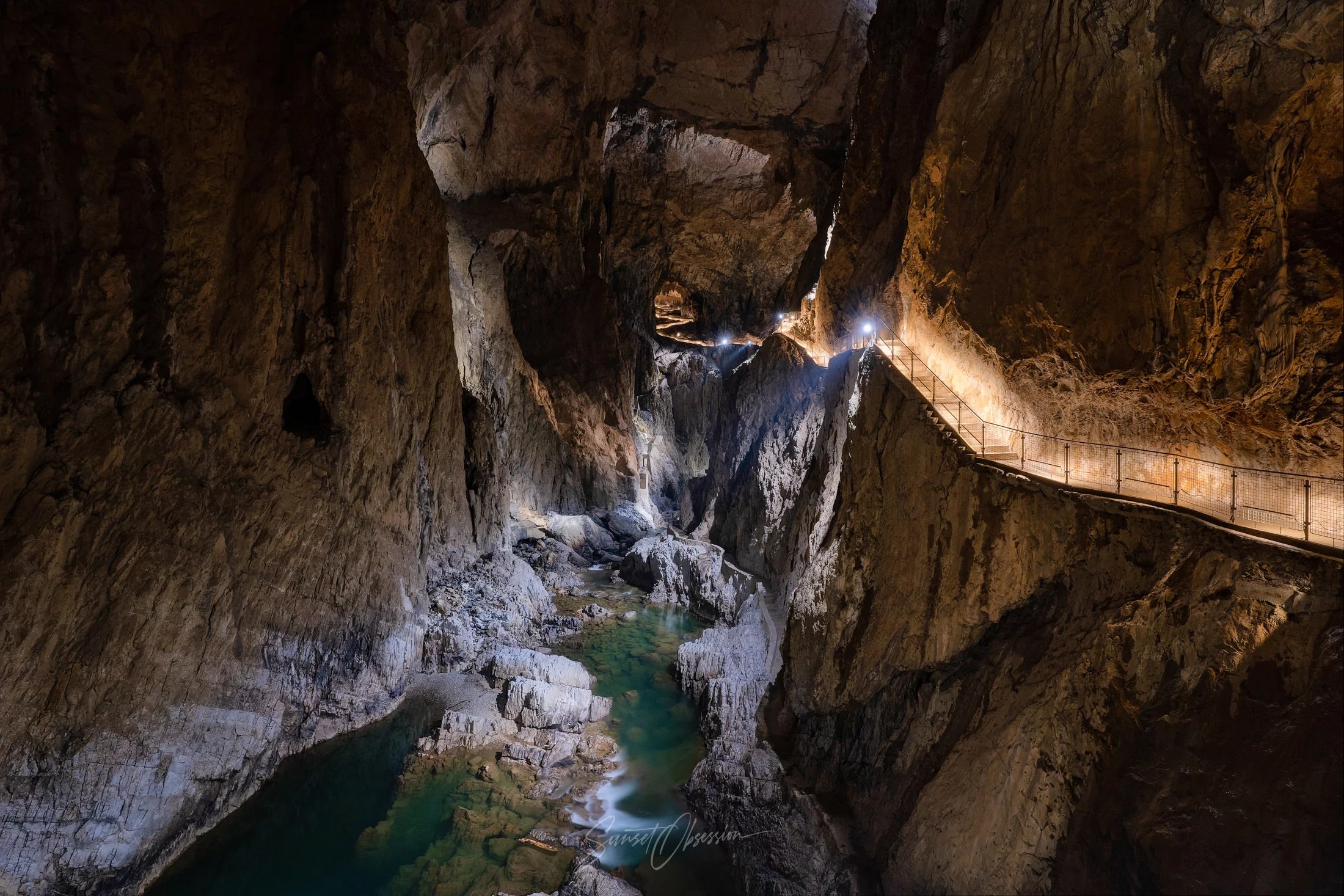 The underground canyon in Škocjan Caves