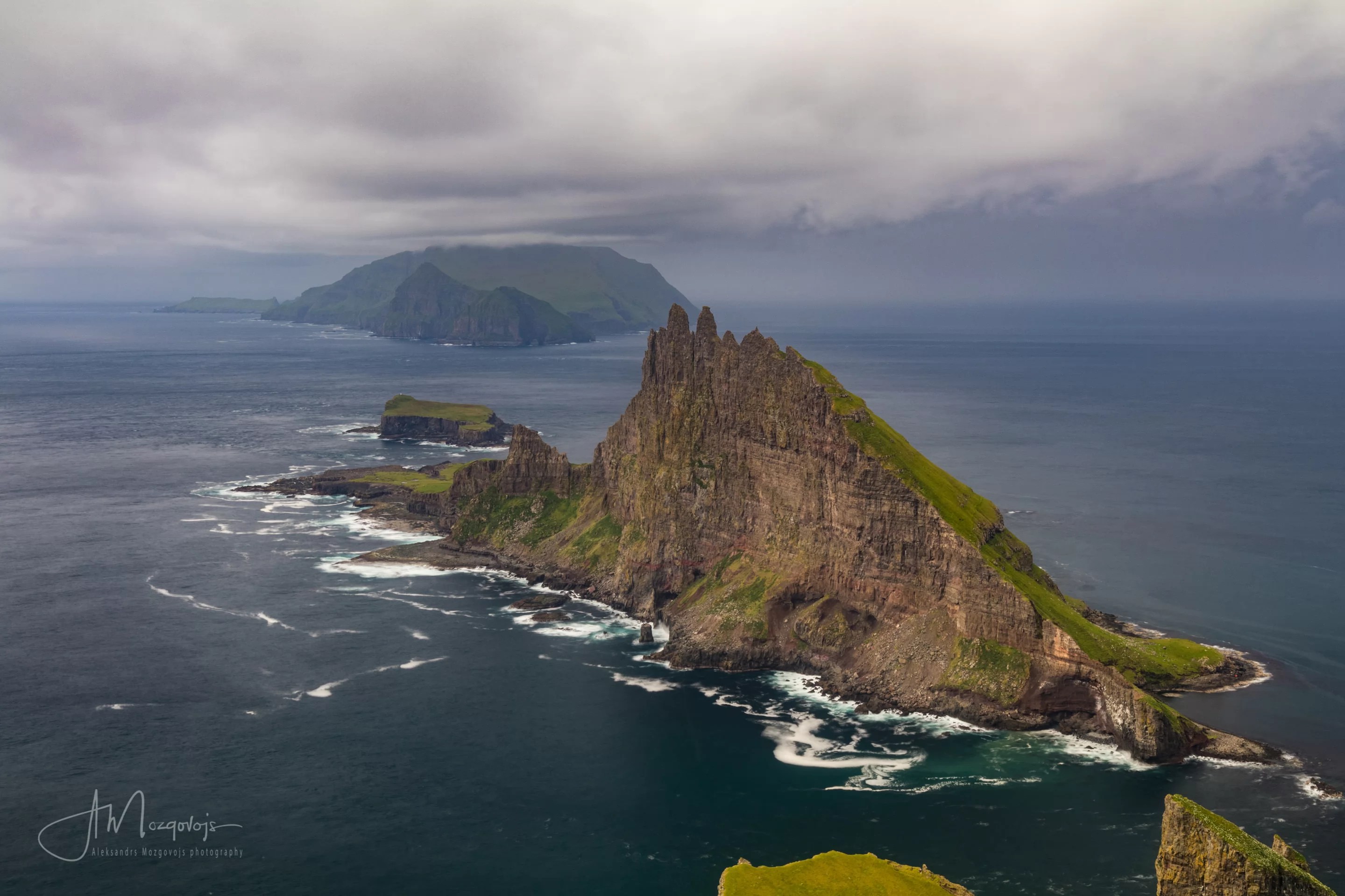 Tindhólmur as seen from the top of Kvívíksskoranøva mountain