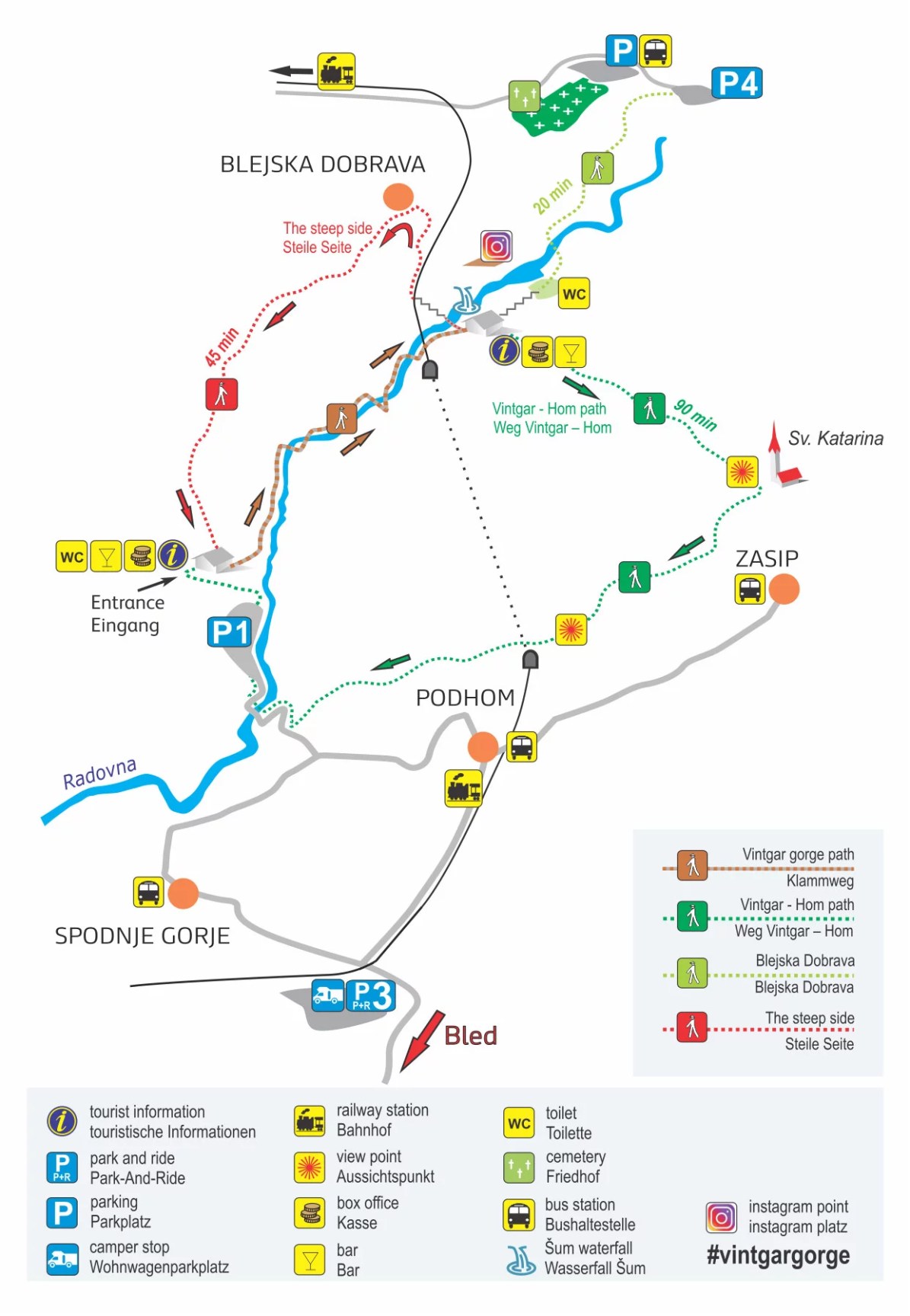 The official Vintgar Gorge map